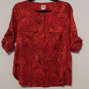 Anne Klein Red Button Down Blouse